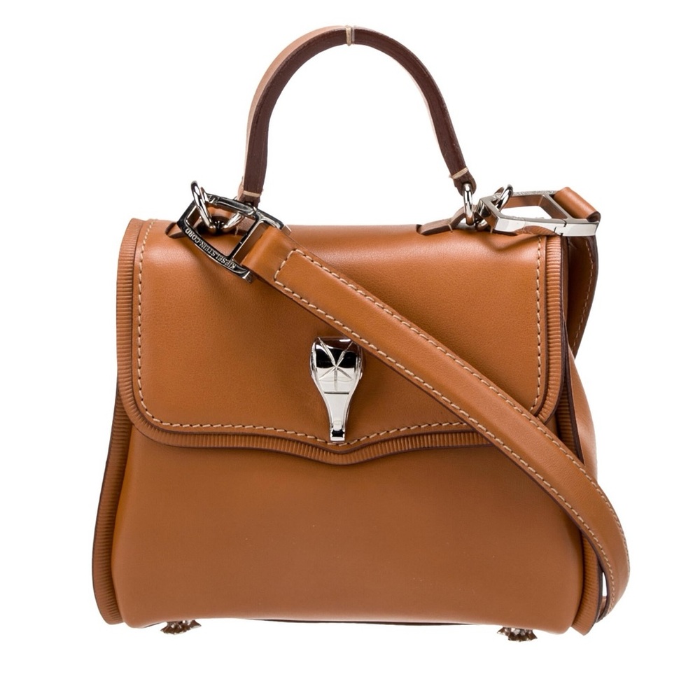 Kieselstein Cord Top Handle Flap Croc Caramel Brown Satchel Leather Bag